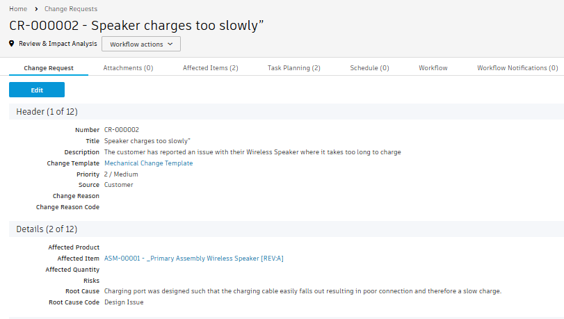 header and details from problem report