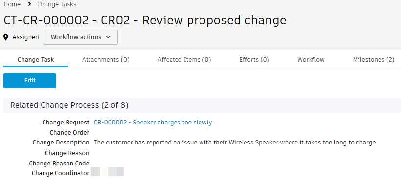 change request link in second change task
