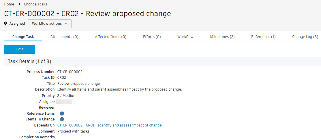 change task depends on field