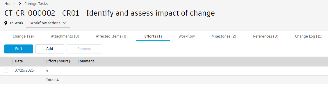 change task efforts tab