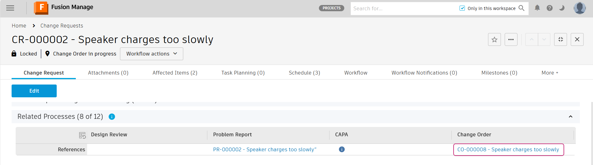 related processes change order link