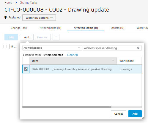 add wireless speaker drawing to affected item task