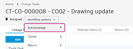 click acknowledge workflow action second task