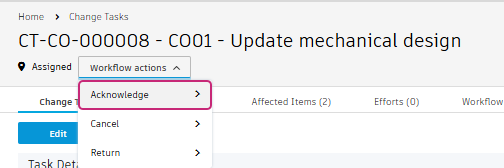 click acknowledge workflow action