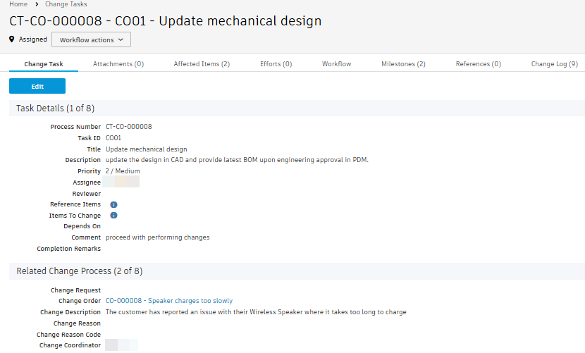 review change task tab