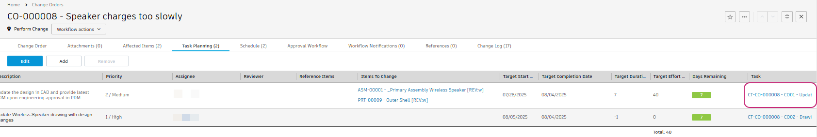 task link task planning tab