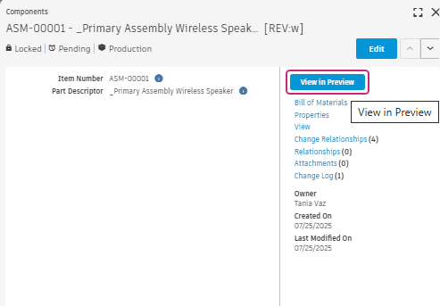 change order click view in preview