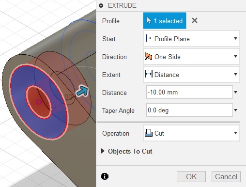 extrude circle as cut