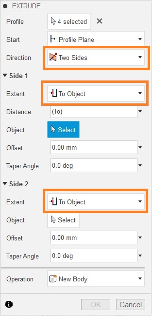 extrude dialog options