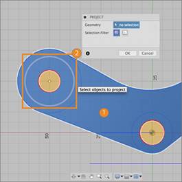 circle projected onto outer face of model