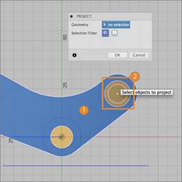 circle projected onto outer face of model