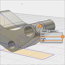 select sketch profile behind obstruction