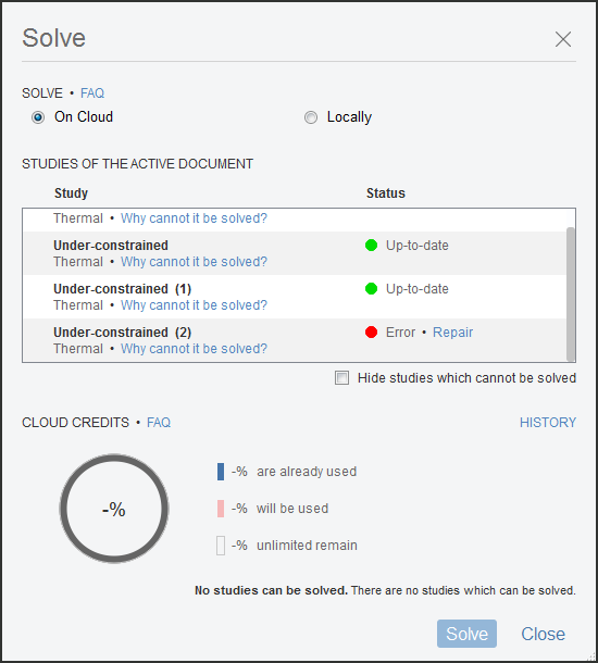 solve dialog - underconstrained