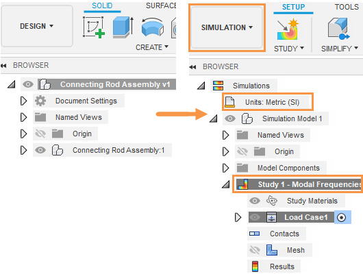 modal frequencies analysis setup