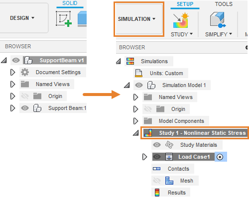 nonlinear static stress analysis setup