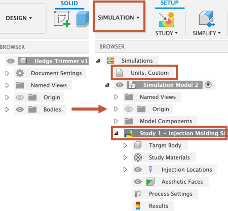 injection molding simulation setup