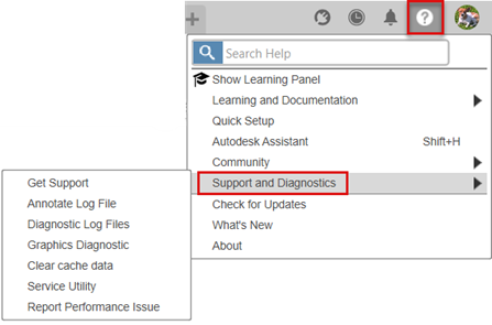 support and diagnostics menu