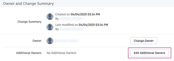 Owner and Change Summary panel, change additional owners