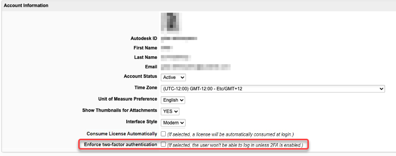 user 2fa setting