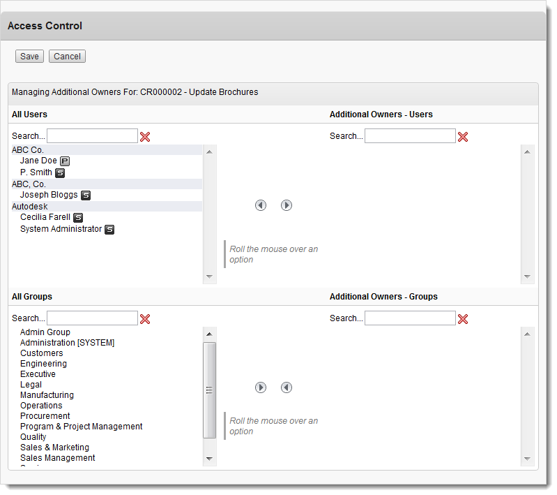 Access Control window