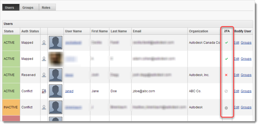 user 2fa setting