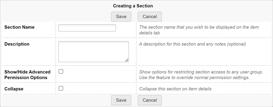 Creating a Section dialog