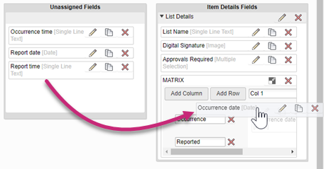 Assign fields to table columns