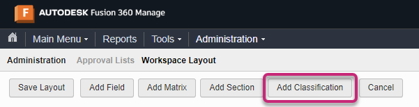 Add Classification button on Workspace Layout dialog