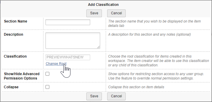 Add Classification dialog