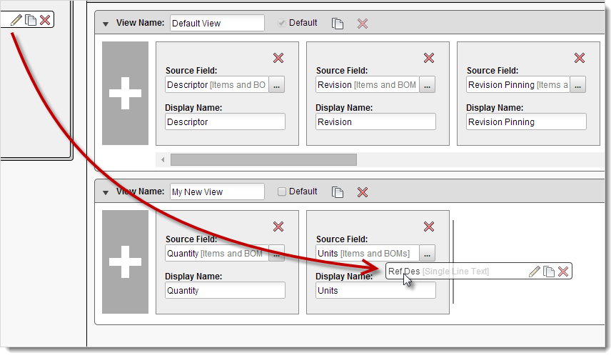 Drop and drag to add custome BOM fields