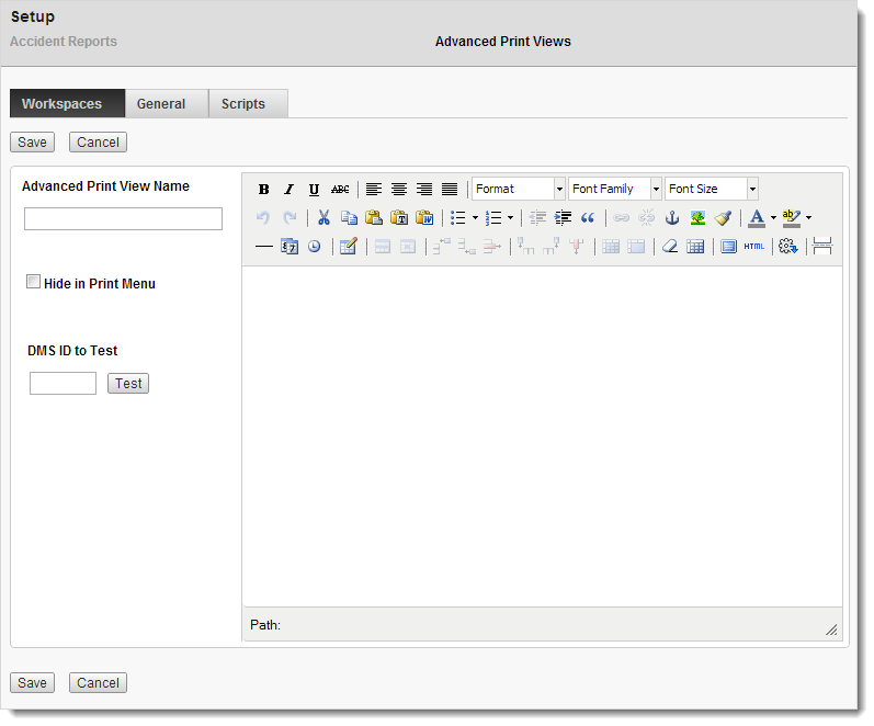 Setup advanced print views editor