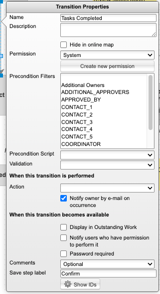 transition properties dialog