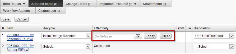 Set effectivity