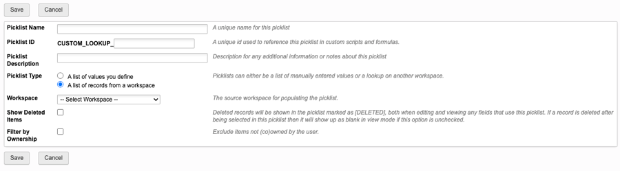 Define a workspace picklist