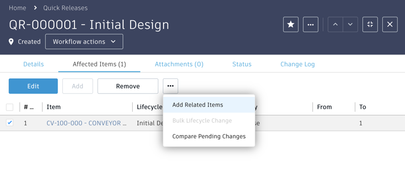 Add Related Items menu