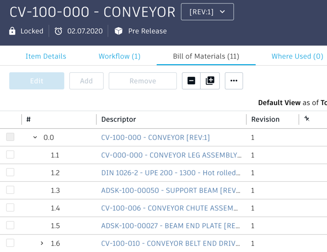 Bill of Materials tab