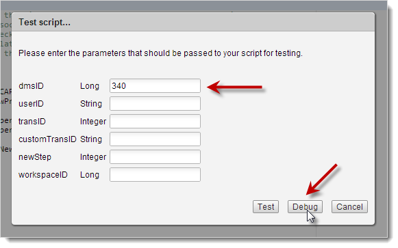 Debug script filled out