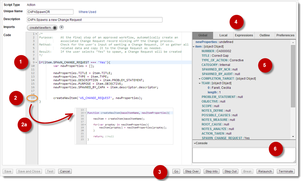 Script debugger callouts