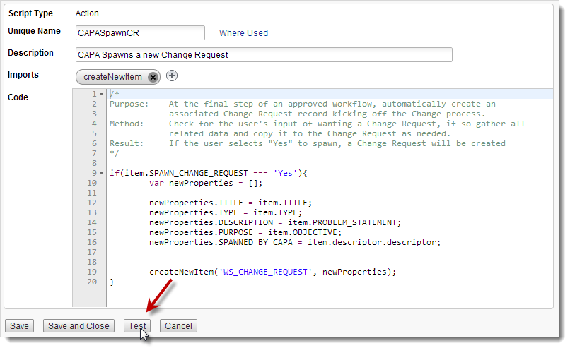 Script test debug