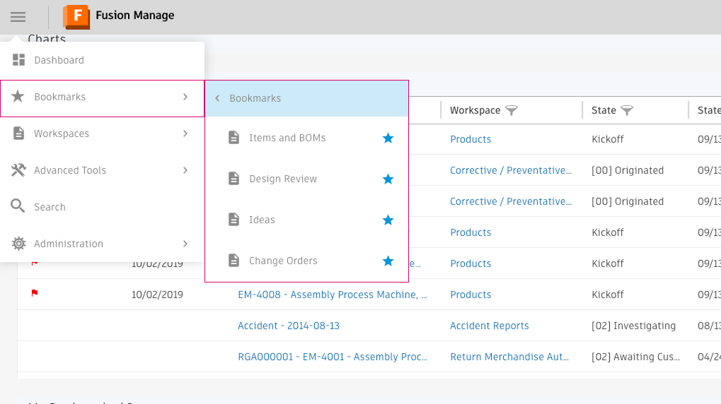 bookmarks menu