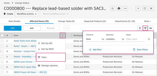 filter managed items
