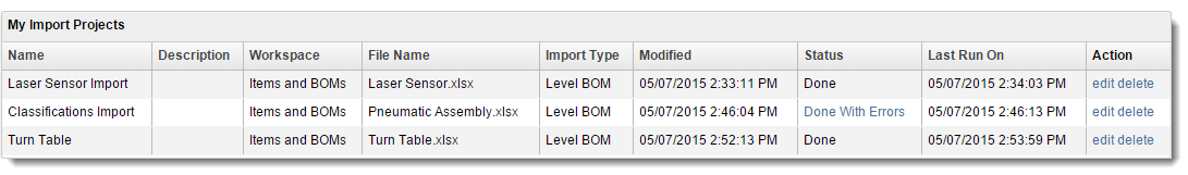 import projects list