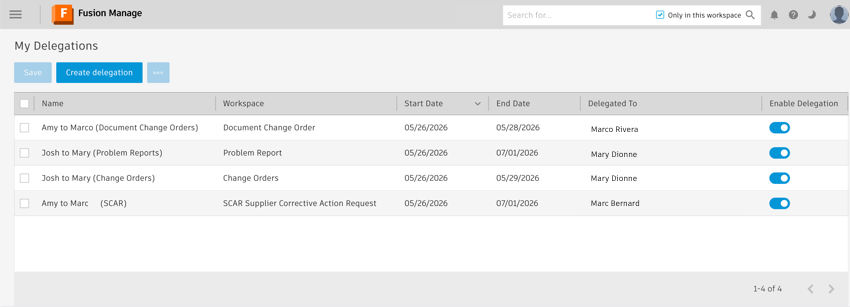 My Delegations UI