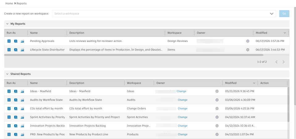 Reports page