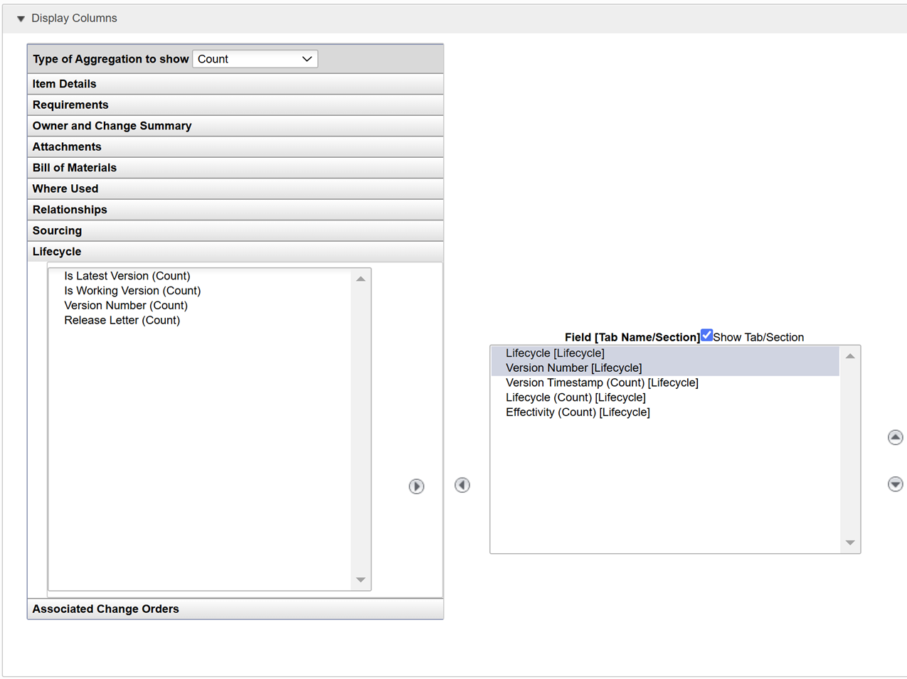 create report display columns