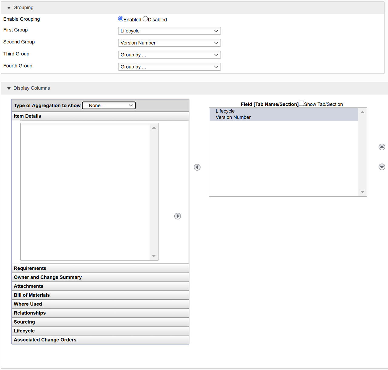 create report grouping