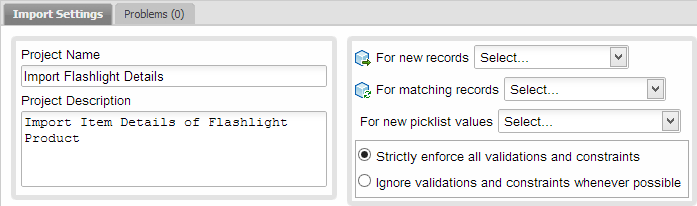 import setting matching records