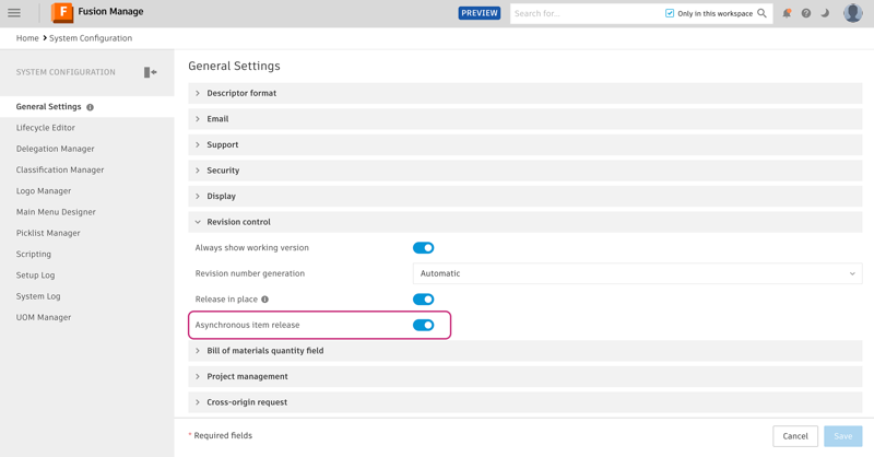 Asynchronous toggle in General Settings