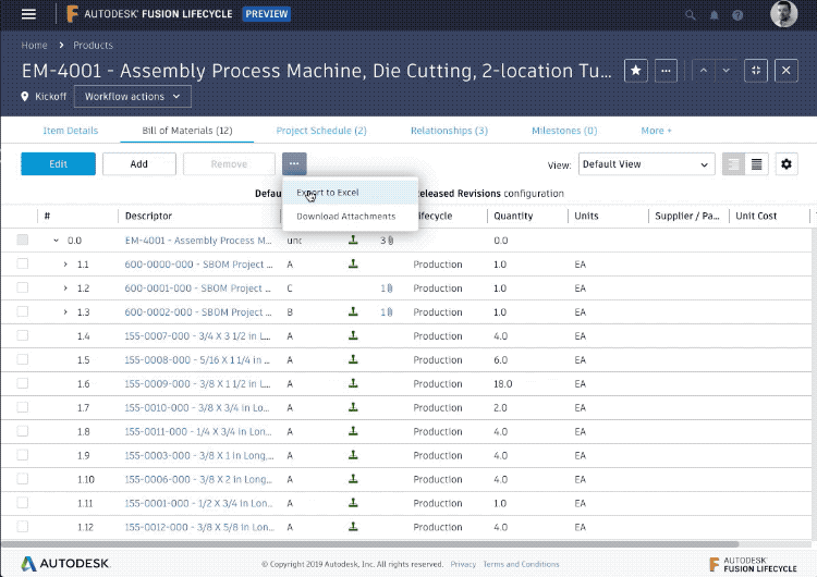 Bulk download from BOM