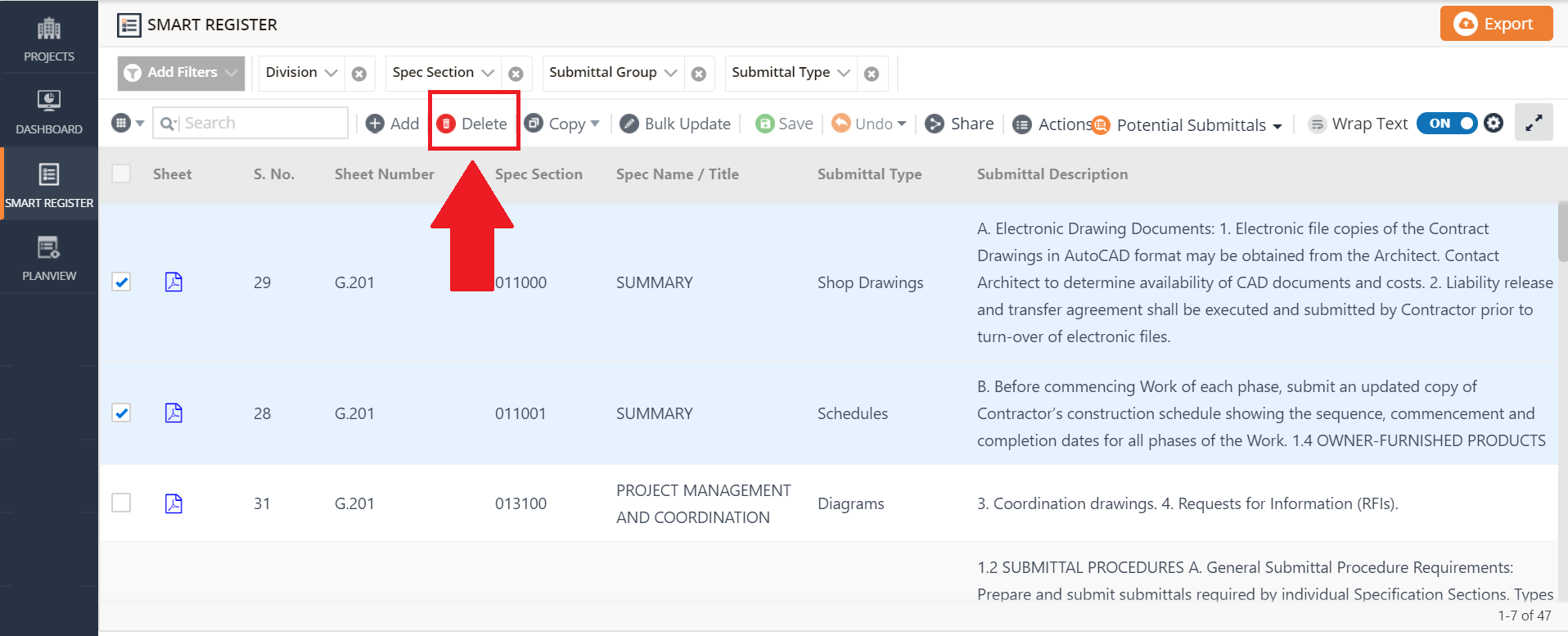 Pype Help | How to Add & Delete Submittals in the Smart Register